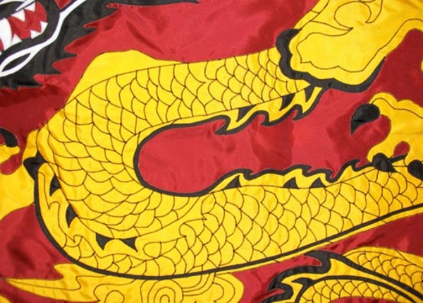 Close up of the Dragon flag for Chinese New Year.
