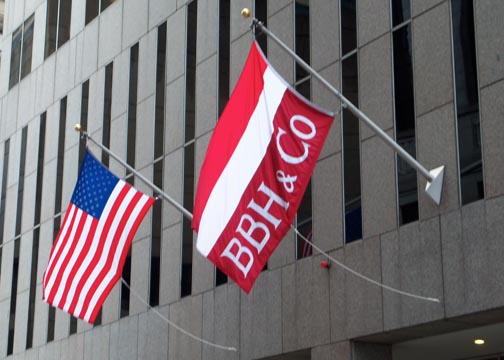 Appliqued nylon flag with tie down for BBH & Co. in downtown Boston, MA