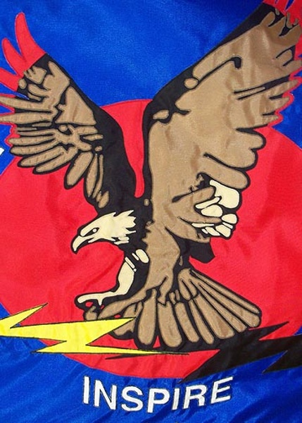 Close up of appliqued nylon flag honoring the Tuskegee Airman for Hanscom Airforce Base.
