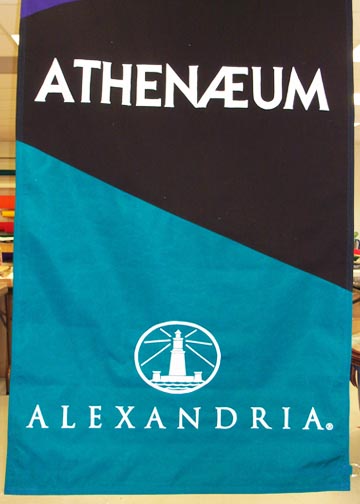 Close up of flag for Athenaeum in Cambridge, MA