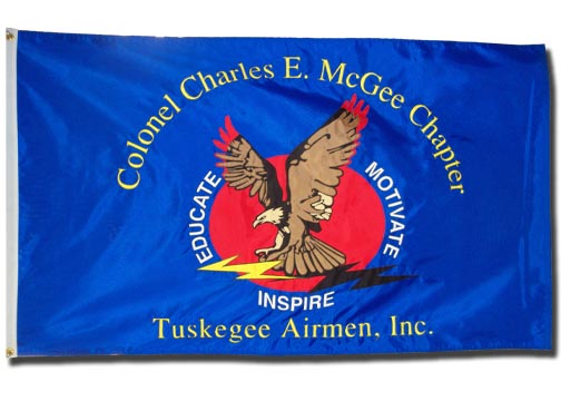 The appliqued nylon flag honoring the Tuskegee Airman for Hanscom Airforce Base.