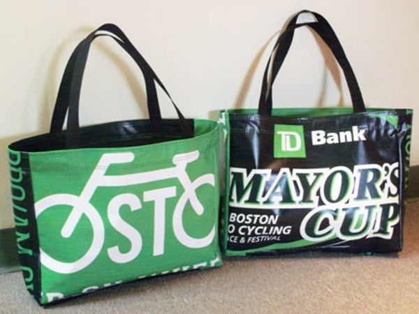 Vinyl bags made from the Mayors Cup light pole banners.