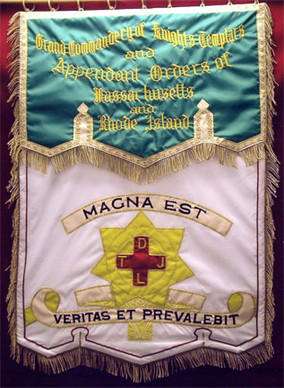 Incorporating embroidery and applique this gonfalon banner is a representation of banners from decades ago.