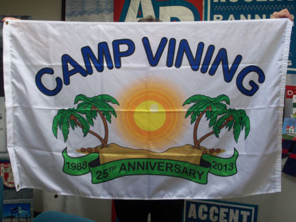 Printed flag and custom designed for the Vining family camp.