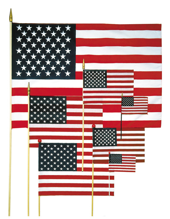 We stock many sizes and variations of hand held US flags.